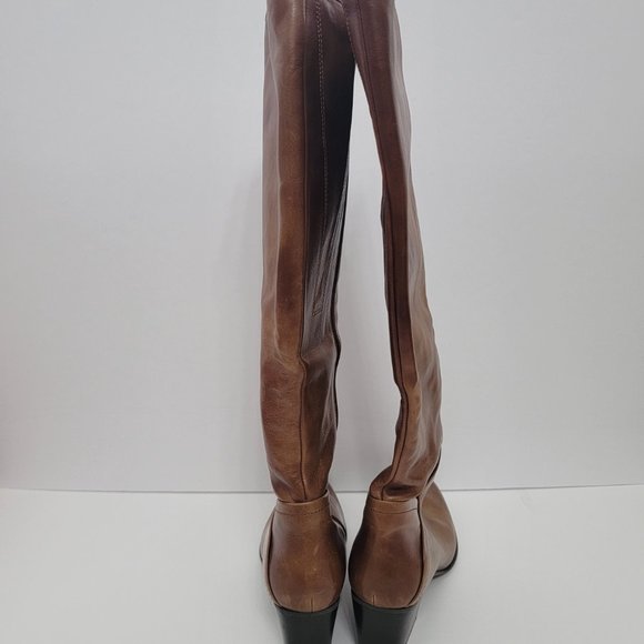 Stuart Weitzman | Brown Leather Over the Calf Rider Heeled Boots - Picture 11 of 15